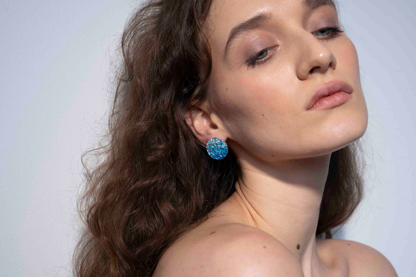 Disc Earrings "Wave" blue (20 mm)