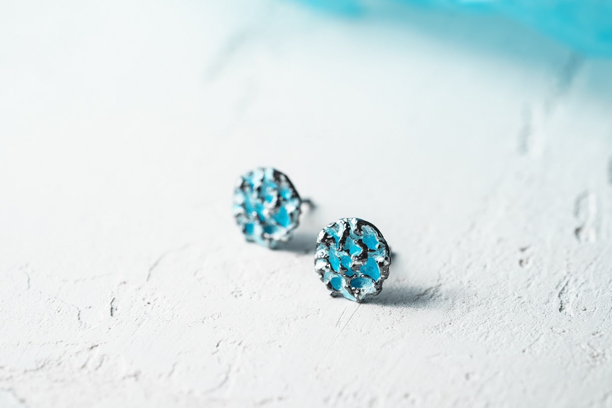 Stud earrings "Water ripple" light blue