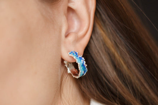 Congo earrings "Wave" (6 mm/20 mm) blue