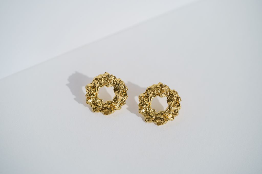 Stud earrings "Asteroid cluster" light with gilding