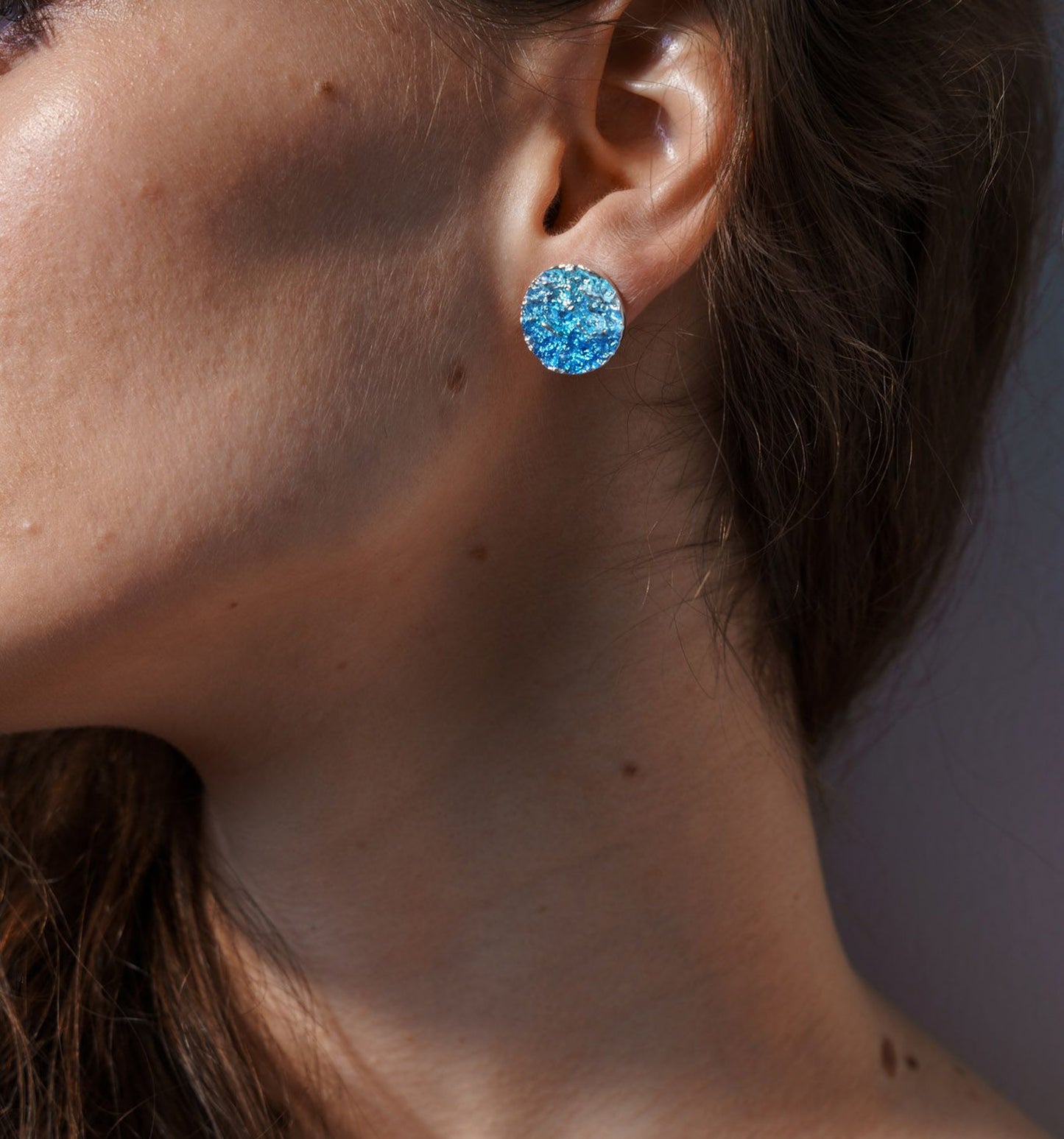 Disc Earrings "Wave" blue (15 mm)