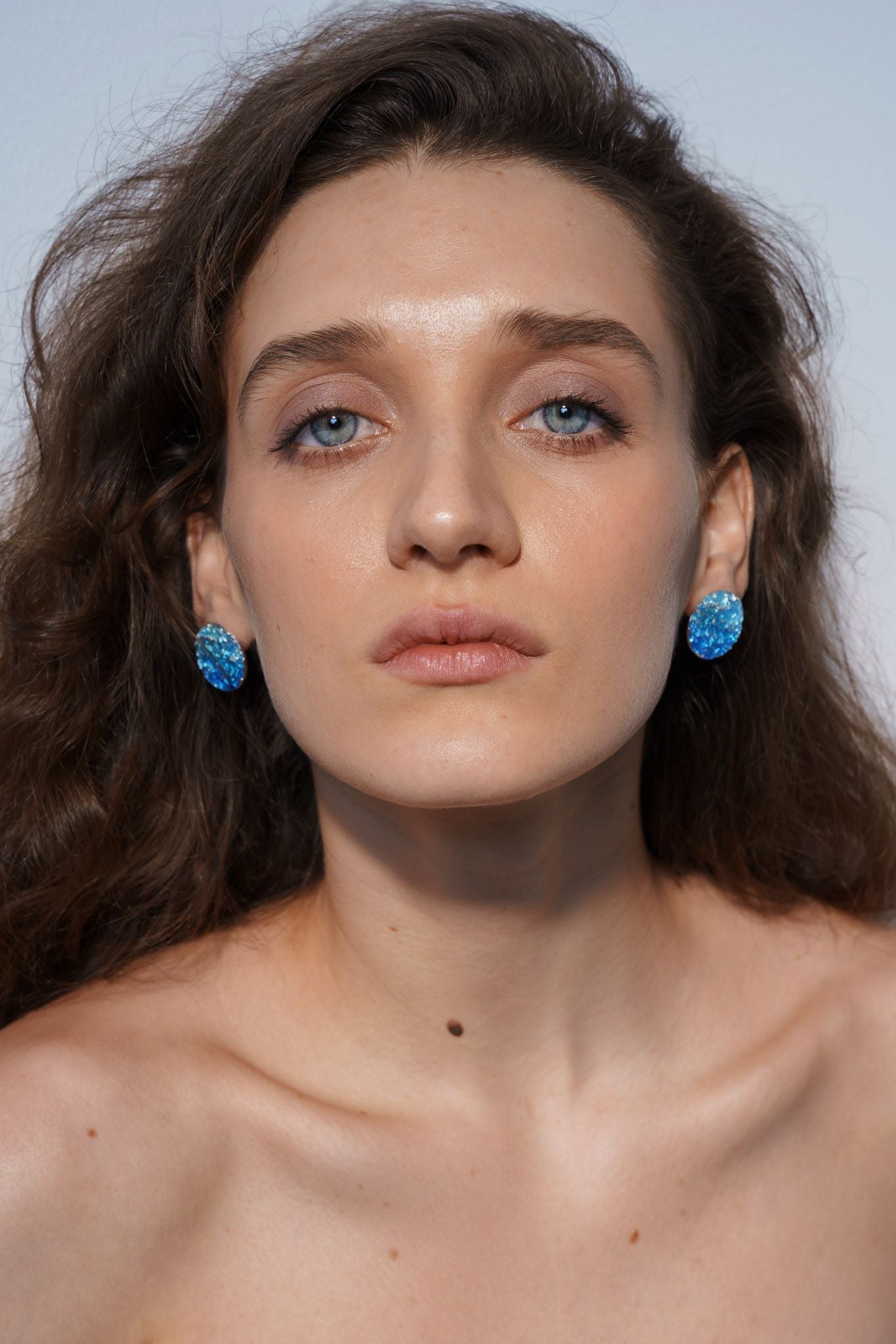 Disc Earrings "Wave" blue (20 mm)