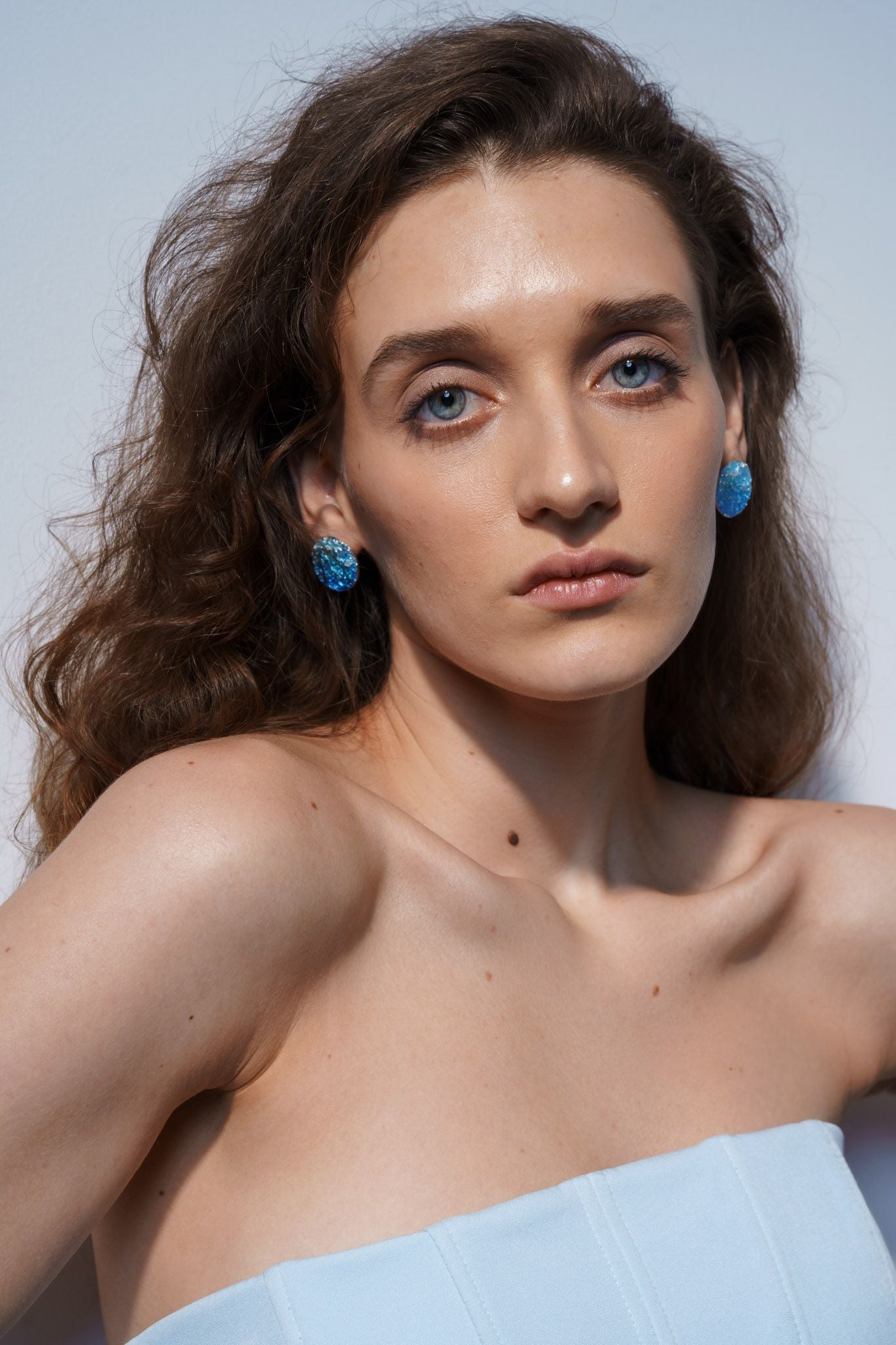 Disc earrings "Wave" (20 mm) blue