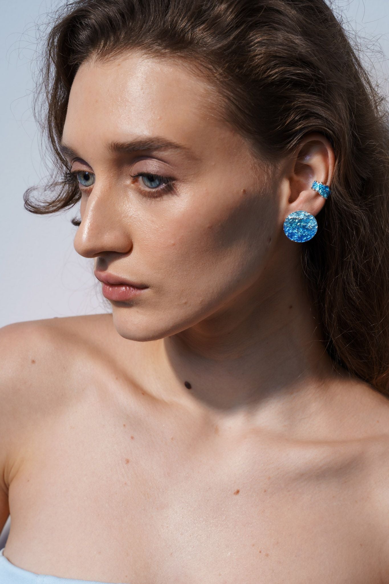 Disc Earrings "Wave" blue (20 mm)