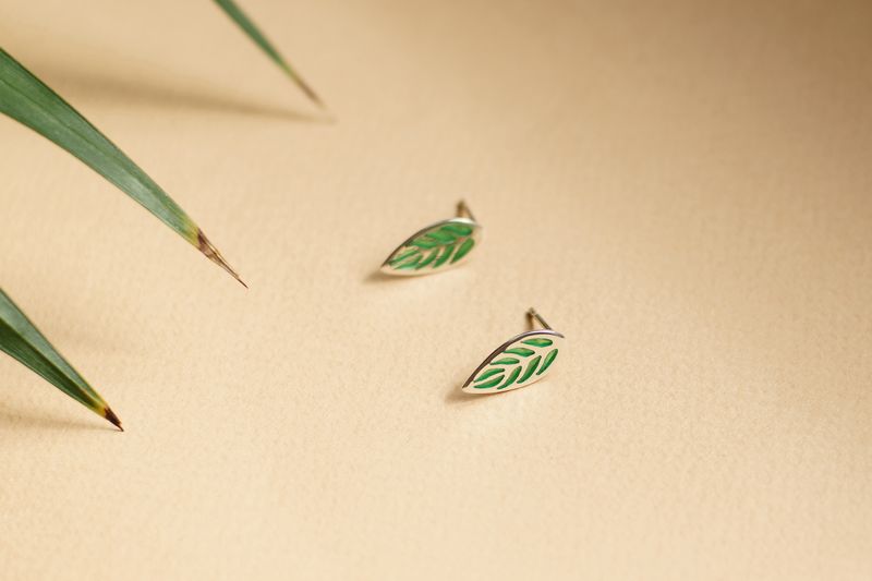 Earrings "Indian Leaves" with enamel (different colors to choose from)