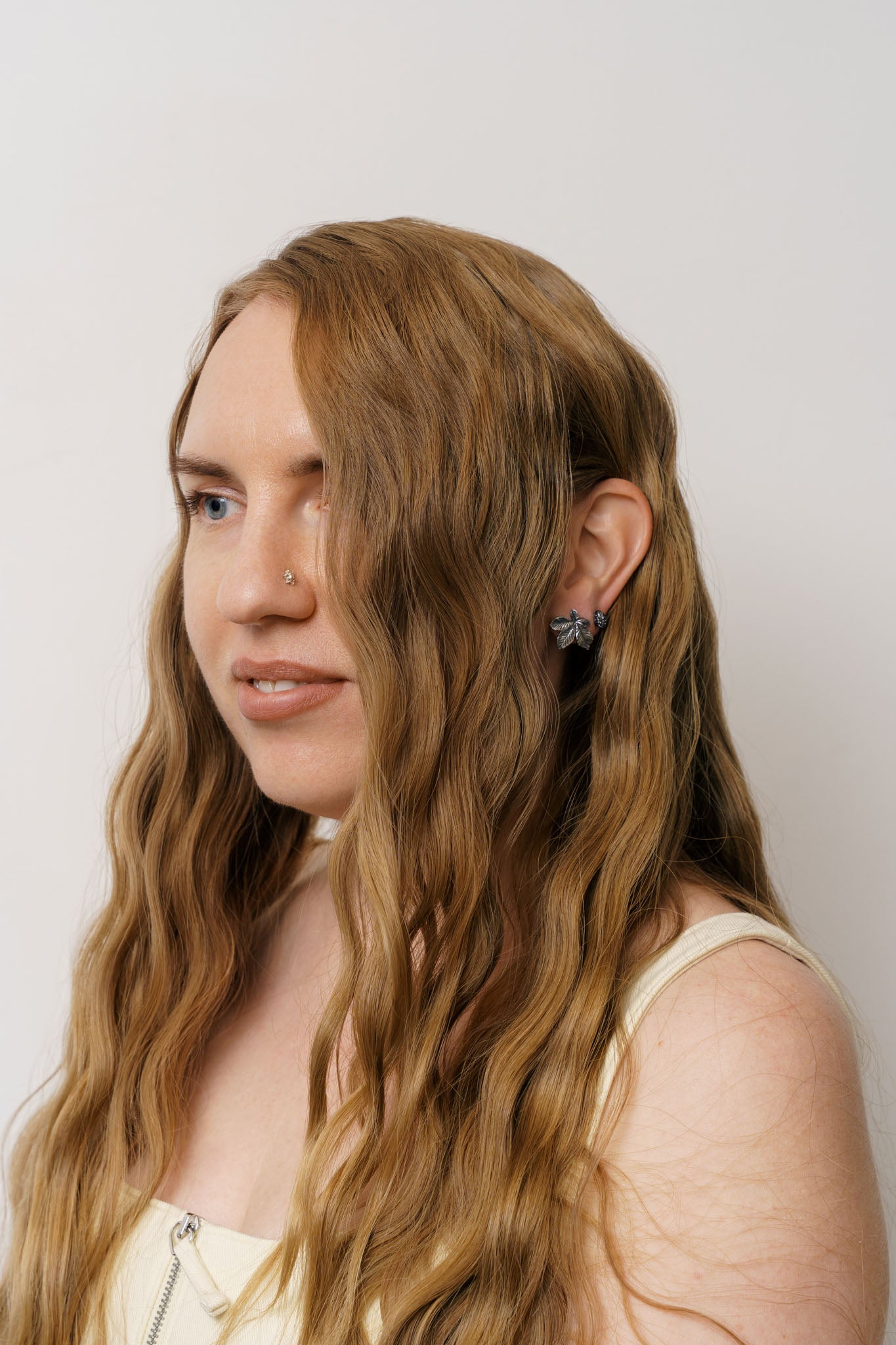 Earrings set “Chestnut Nut&Leaf” (8&20 mm) blackened