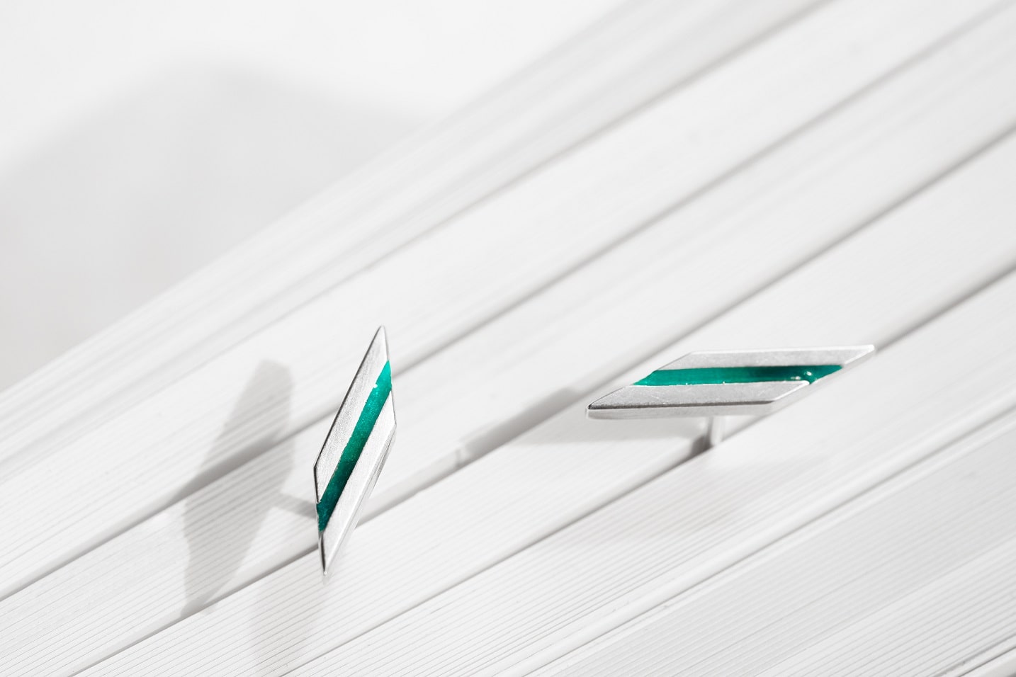 Stud earrings "Stripe" (17 mm) diagonal with enamel