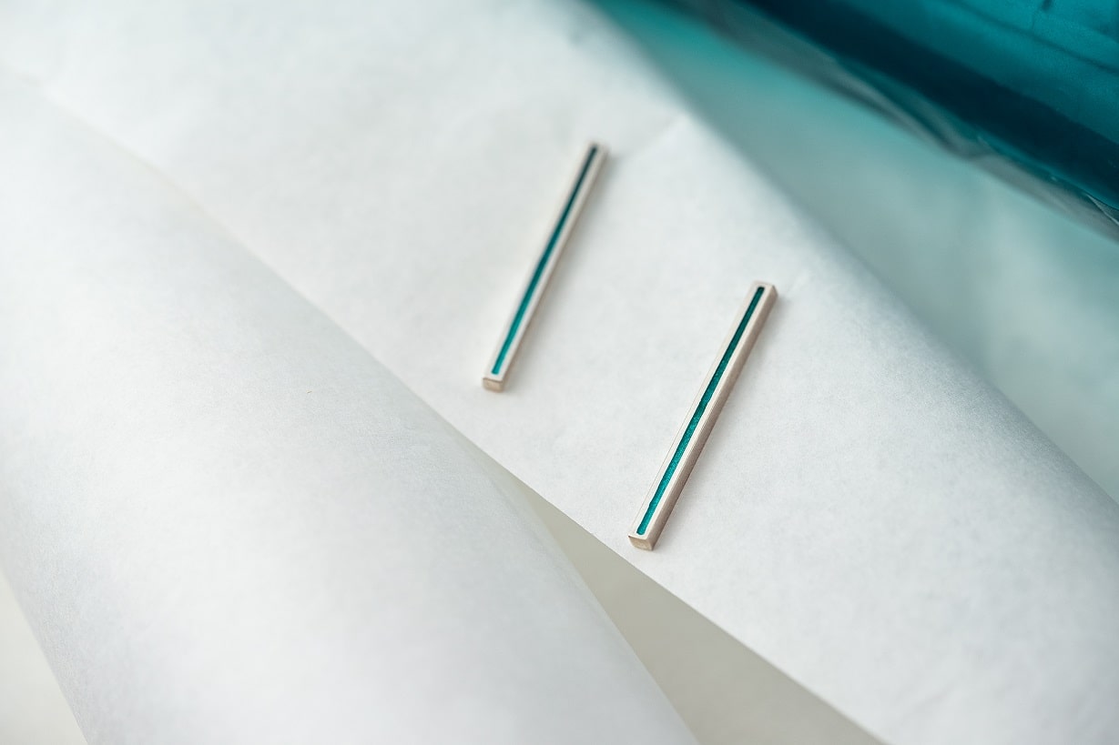 Stud earrings "Stripe" (31 mm) with enamel