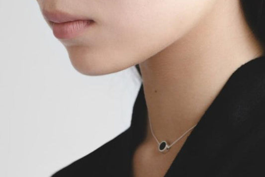 Necklace "Circle" (8 mm) with black enamel