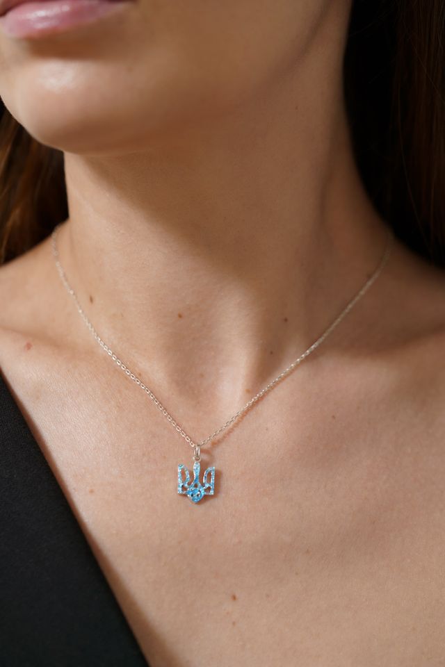 Pendant "Trident" texutured with blue enamel (20 mm)