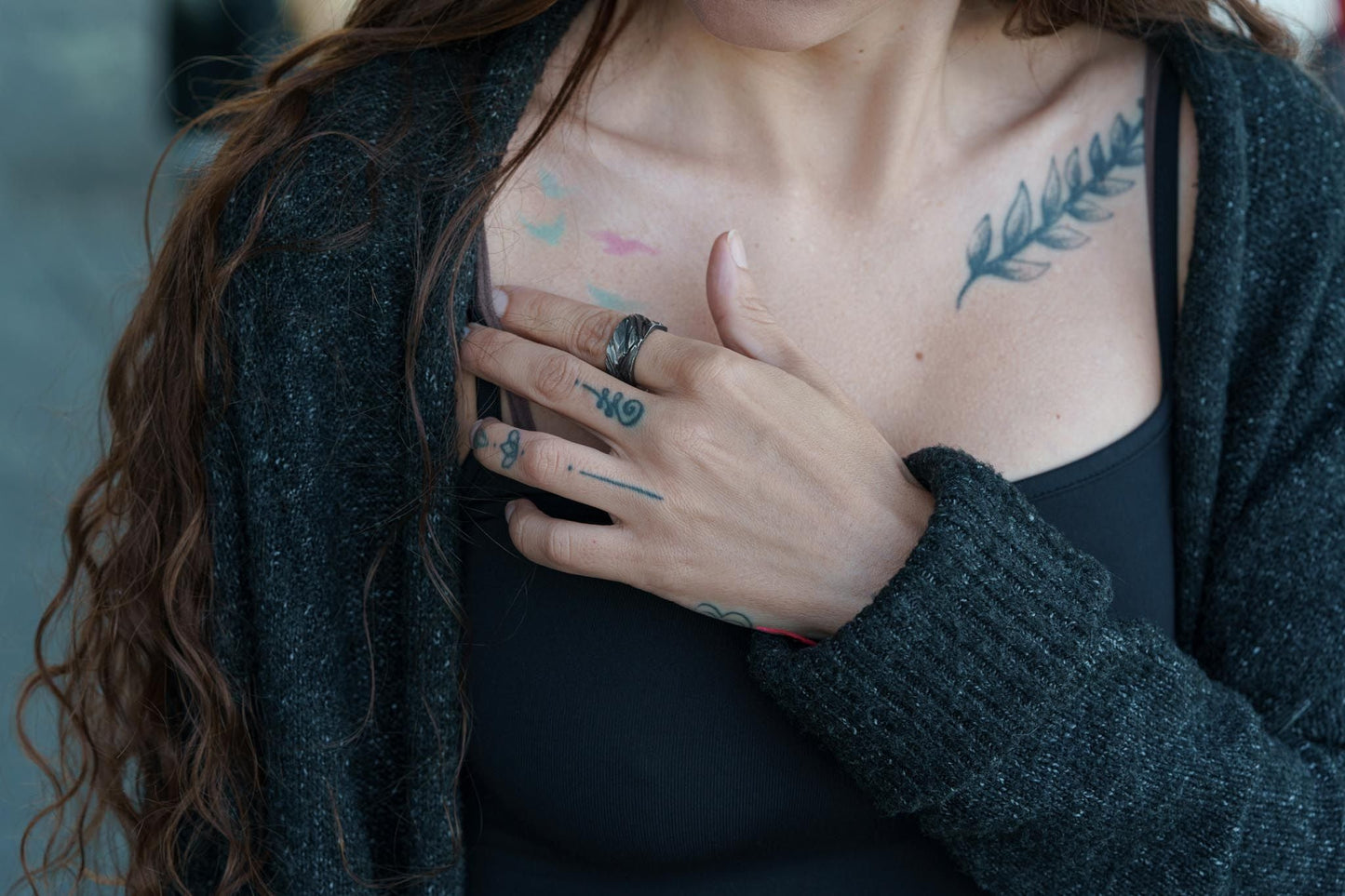 Ring "Crushed ice" blackened (10 mm)