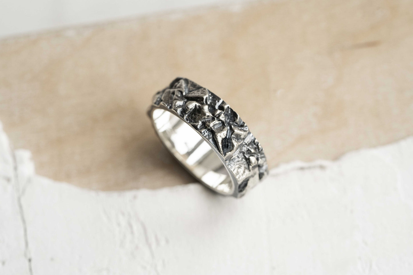 Ring "Granite rock" blackened (7 mm)