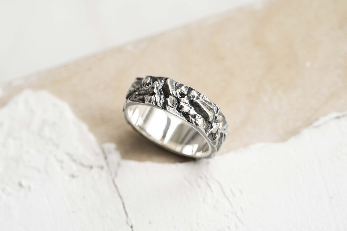 Ring "Granite rock" blackened (7 mm)