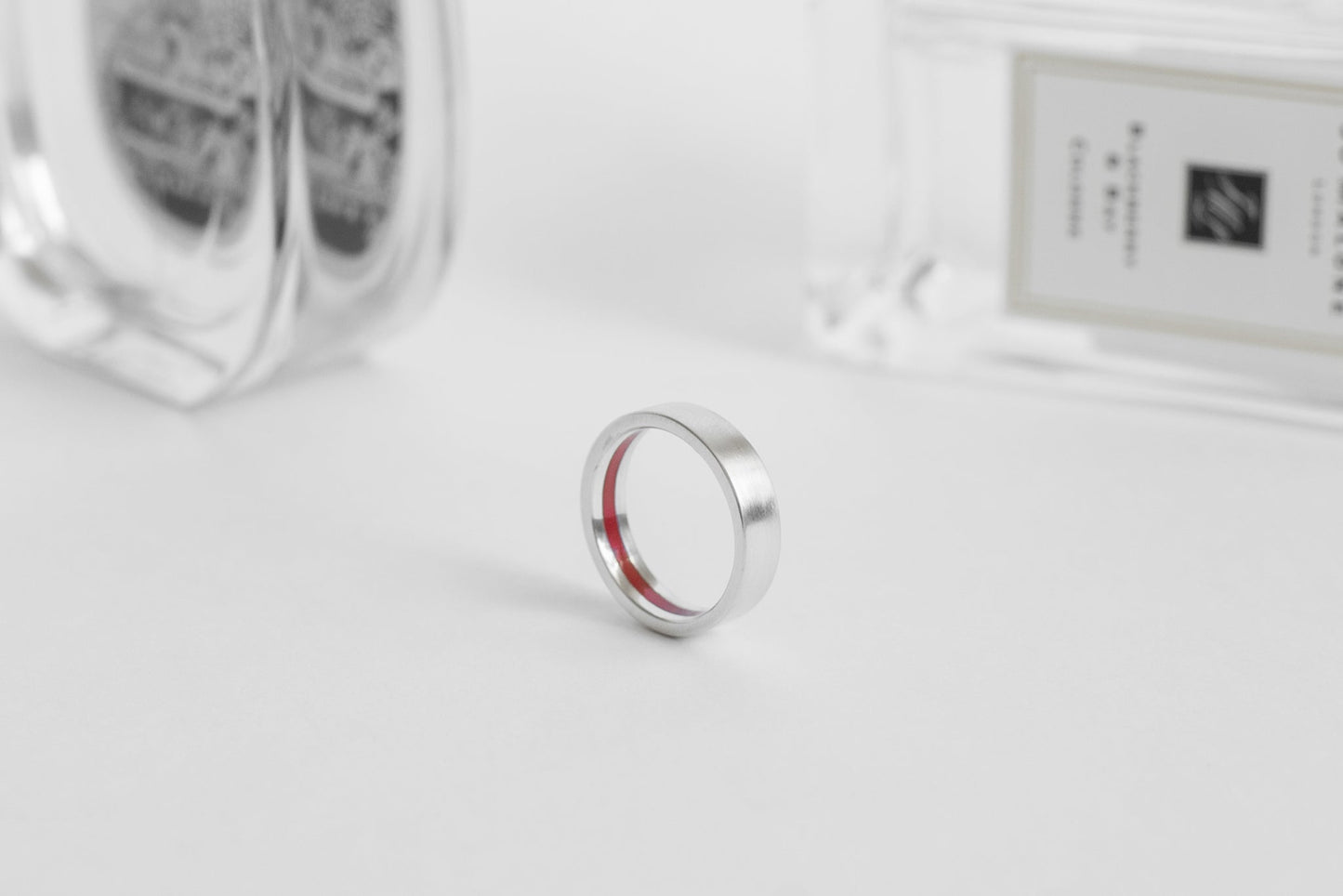 Ring "Secret red thread" (5 mm) with red enamel