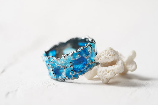 Ring "Storm" blue (10 mm) blackened