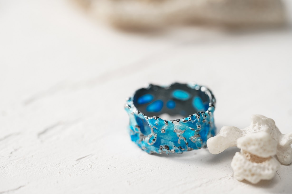 Ring "Storm" blue (10 mm) blackened