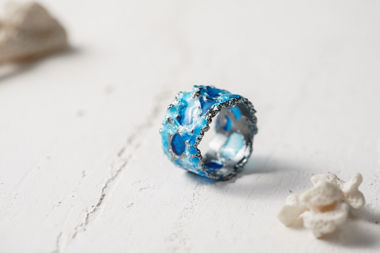 Ring "Storm" blue (13 mm) blackened