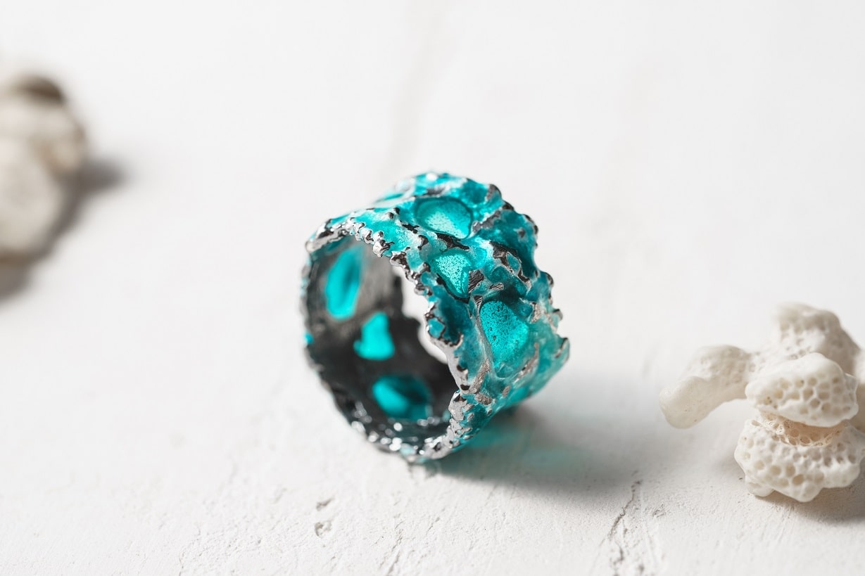 Ring "Storm" emerald (13 mm) blackened