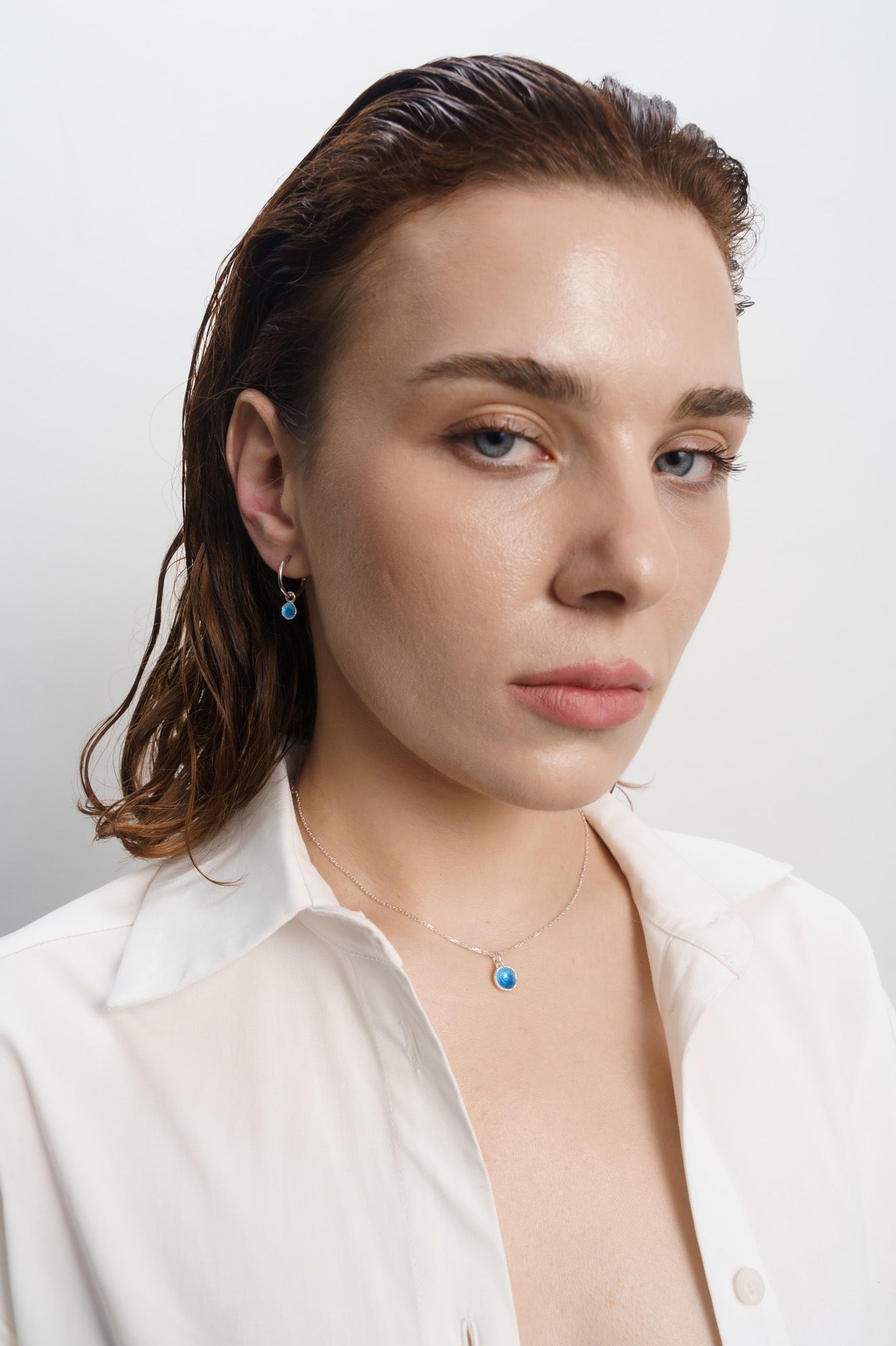Pendant for hoop earring “Sea” (6 mm) blue