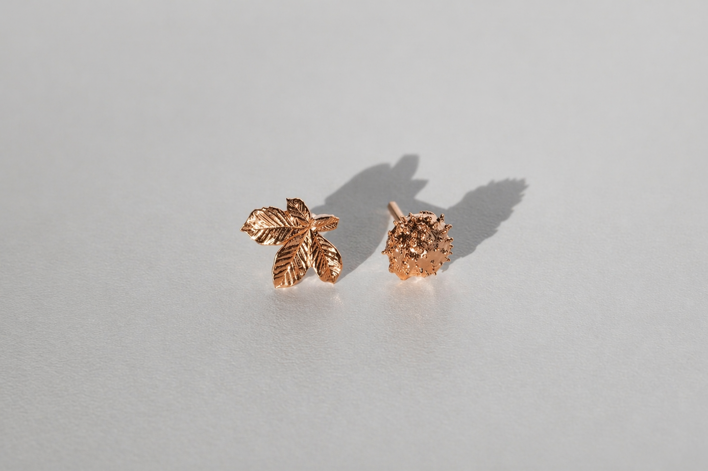 Earrings set “Chestnut Nut&Leaf” (8&10 mm) light