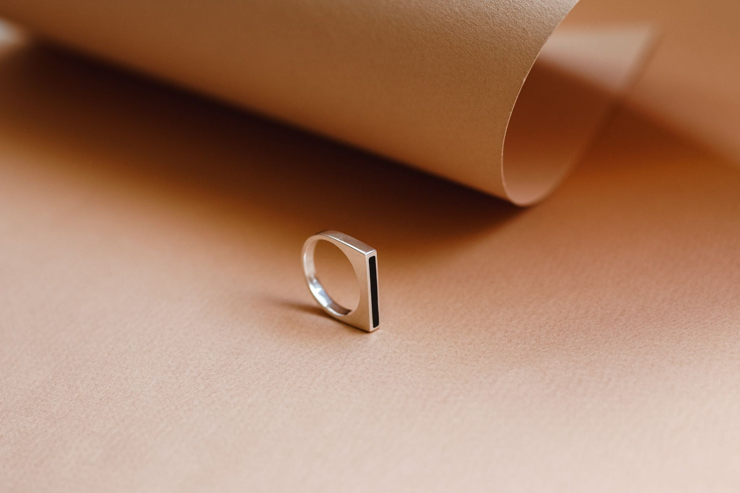 Signet ring "Horizon" with black enamel