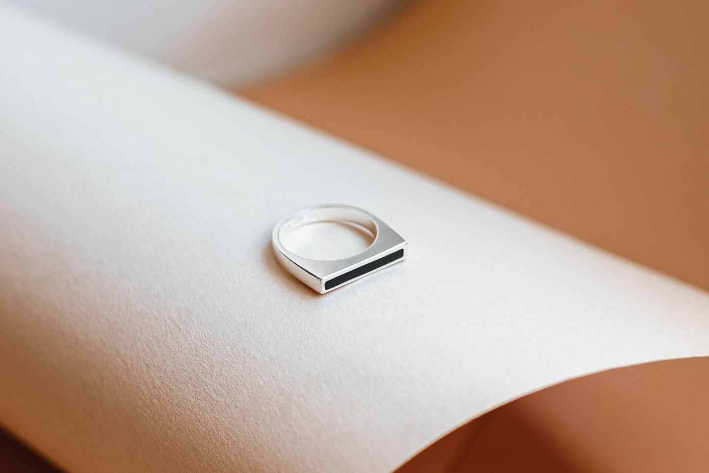 Signet ring "Horizon" with black enamel