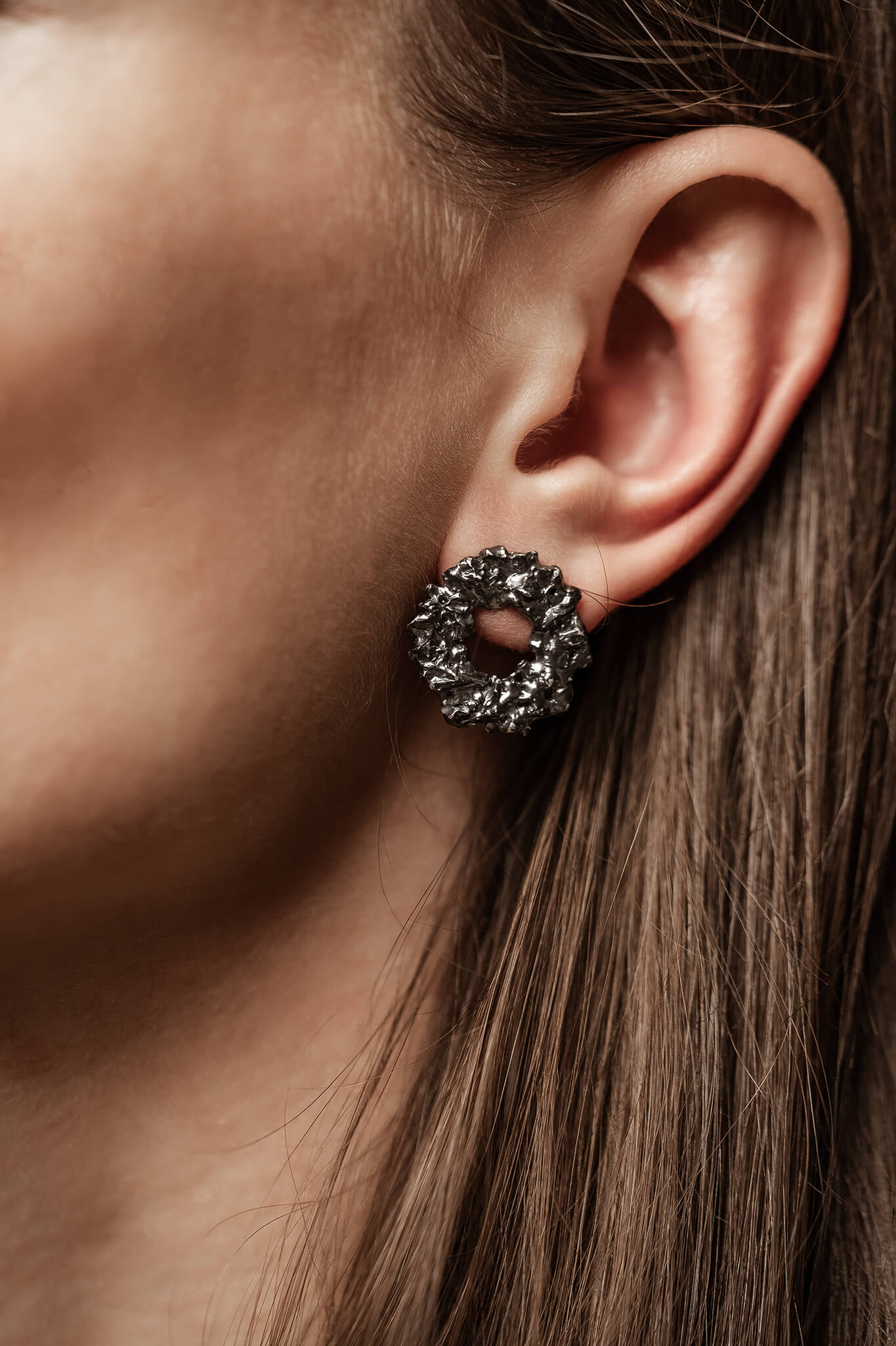 Stud earrings "Asteroid cluster" blackened
