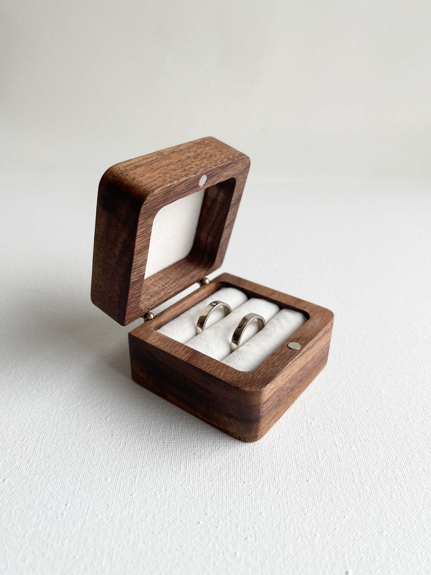 Wooden box for two rings (walnut color)