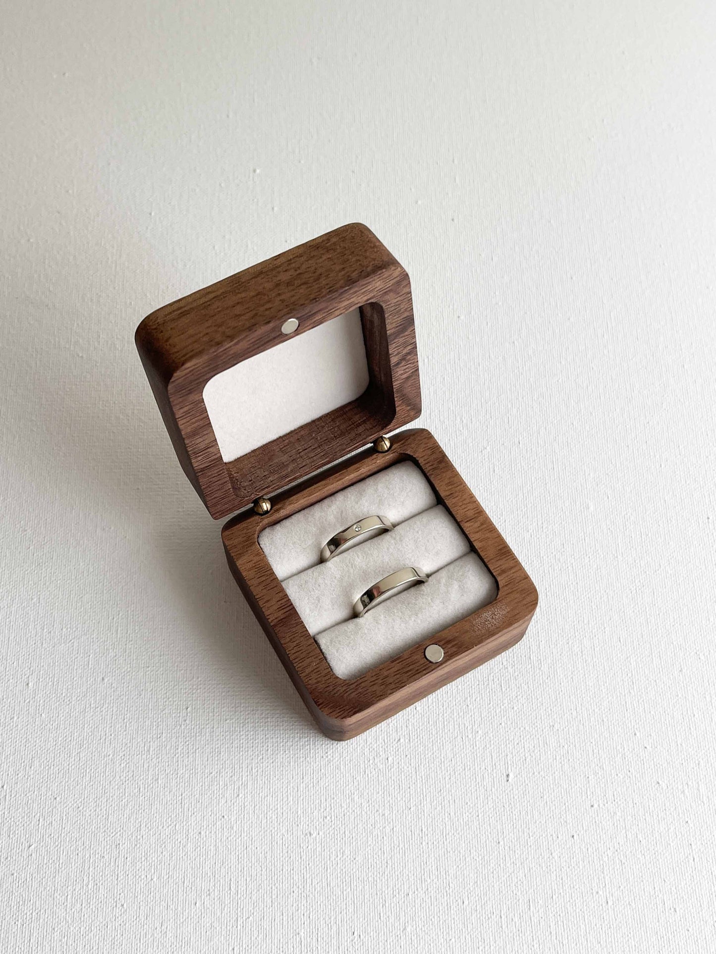 Wooden box for two rings (walnut color)