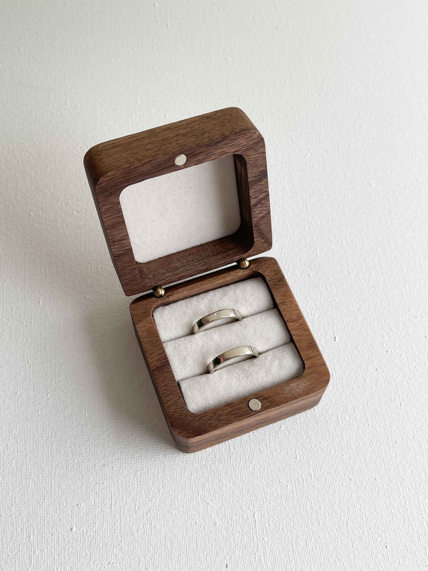 Wooden box for two rings (walnut color)