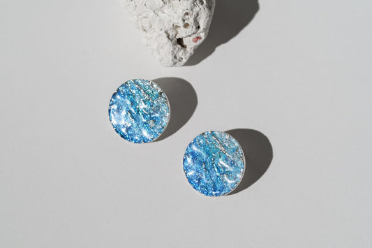 Disc earrings "Wave" (15 mm) blue