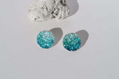 Disc Earrings "Wave" emerald (20 mm)