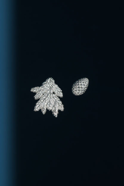 Set of earrings “Spruce Branch and Cone” light