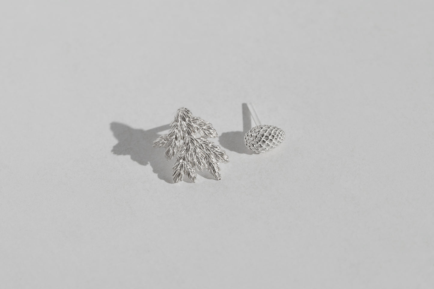 Set of earrings “Spruce Branch and Cone” light