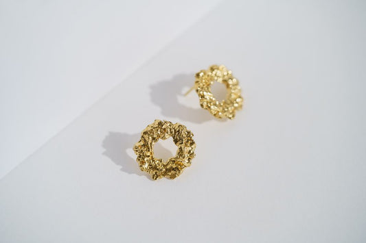 Stud earrings "Asteroid cluster" light with gilding