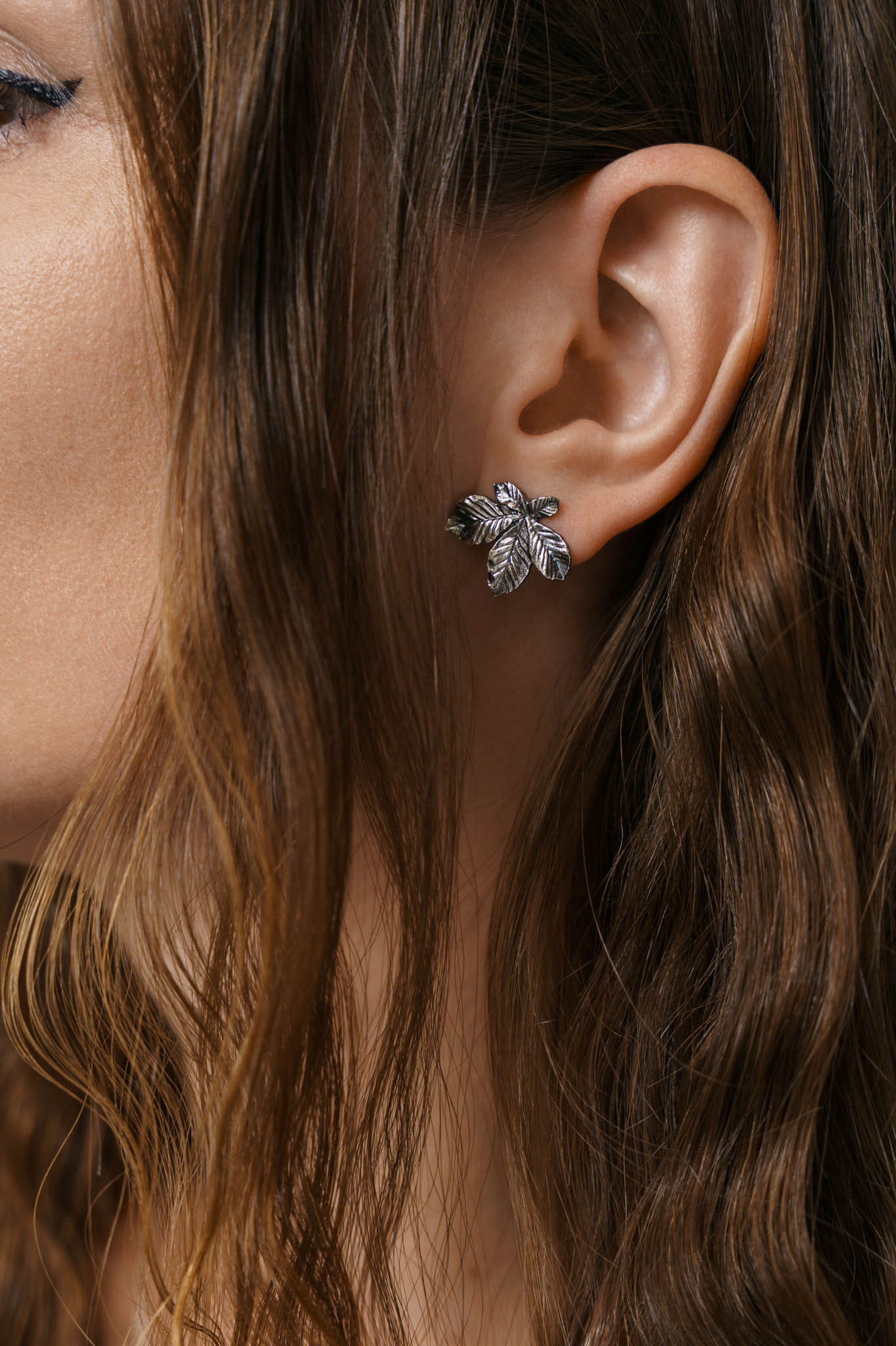 Earrings “Chestnut Leaf” (20 mm) blackened