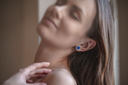 Stud earrings "Circle" (12 mm) with blue enamel