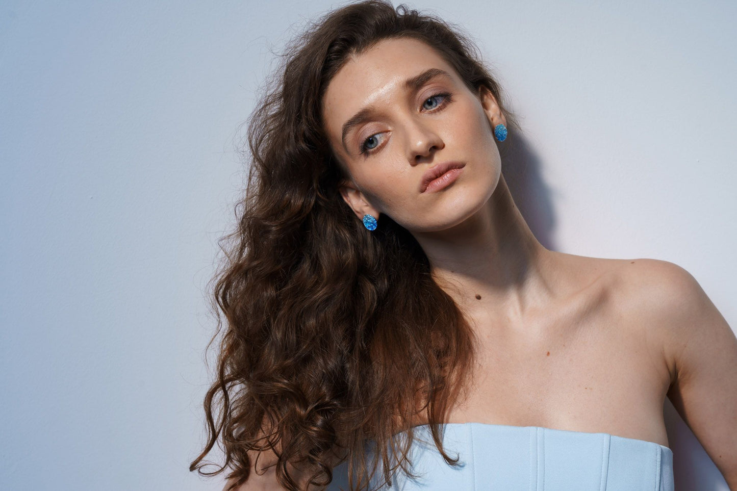 Disc Earrings "Wave" blue (15 mm)