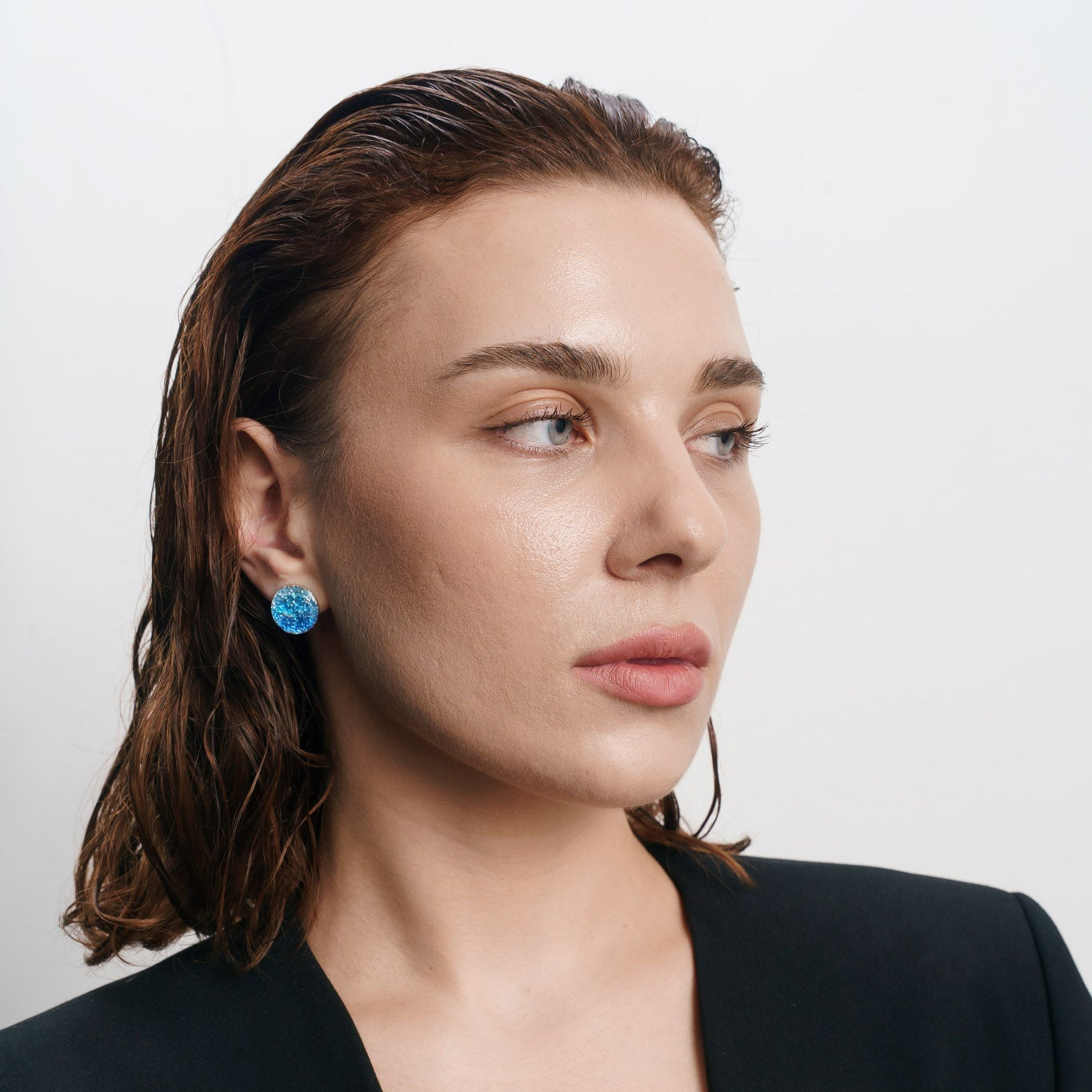 Disc earrings "Wave" (15 mm) blue