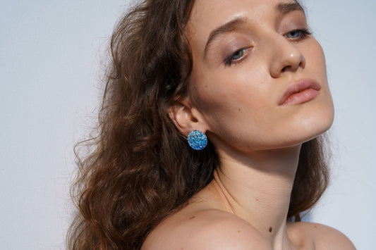 Disc earrings "Wave" (20 mm) blue