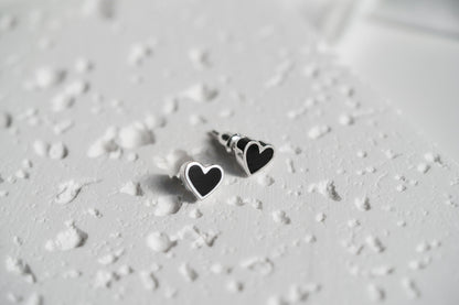 Earrings "Heart" with black enamel