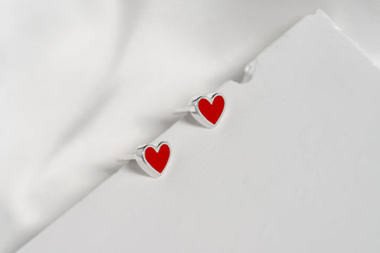 Earrings "Heart" with red enamel