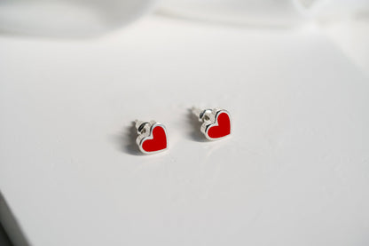 Earrings "Heart" with red enamel