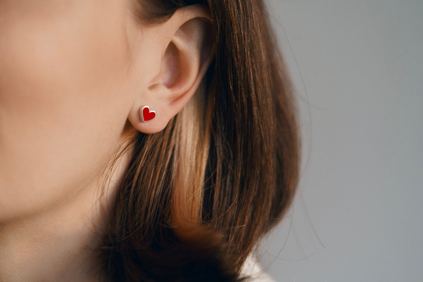 Earrings "Heart" with red enamel