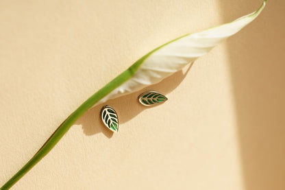 Earrings "Indian Leaves" with enamel