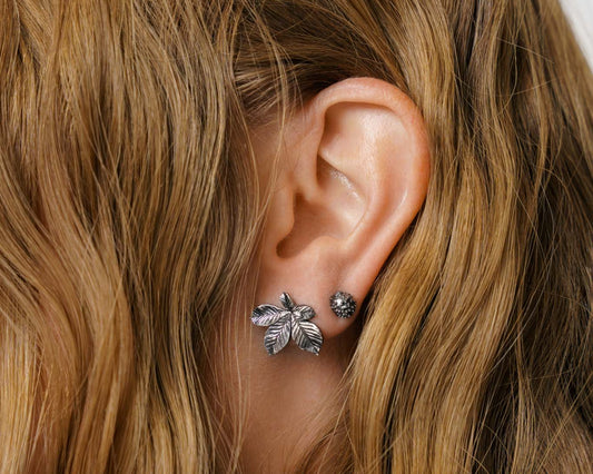 Earrings set “Chestnut Nut&Leaf” (8&20 mm) blackened