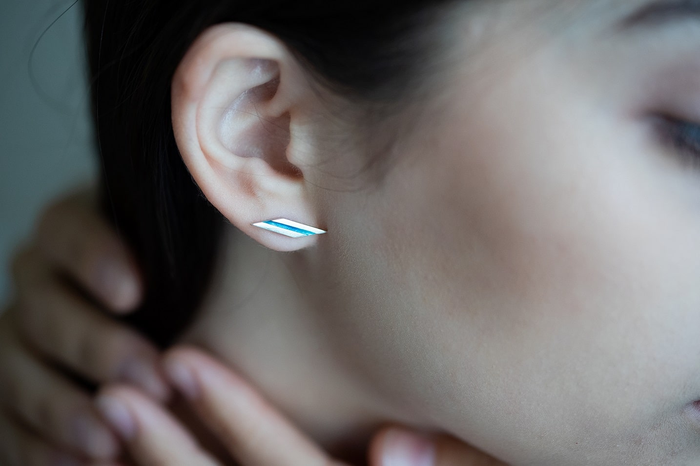Stud earrings "Stripe" (17 mm) diagonal with enamel