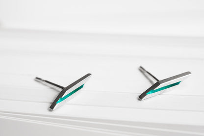 Stud earrings "Stripe" (17 mm) diagonal with enamel