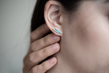 Stud earrings "Stripe" (17 mm) diagonal with enamel