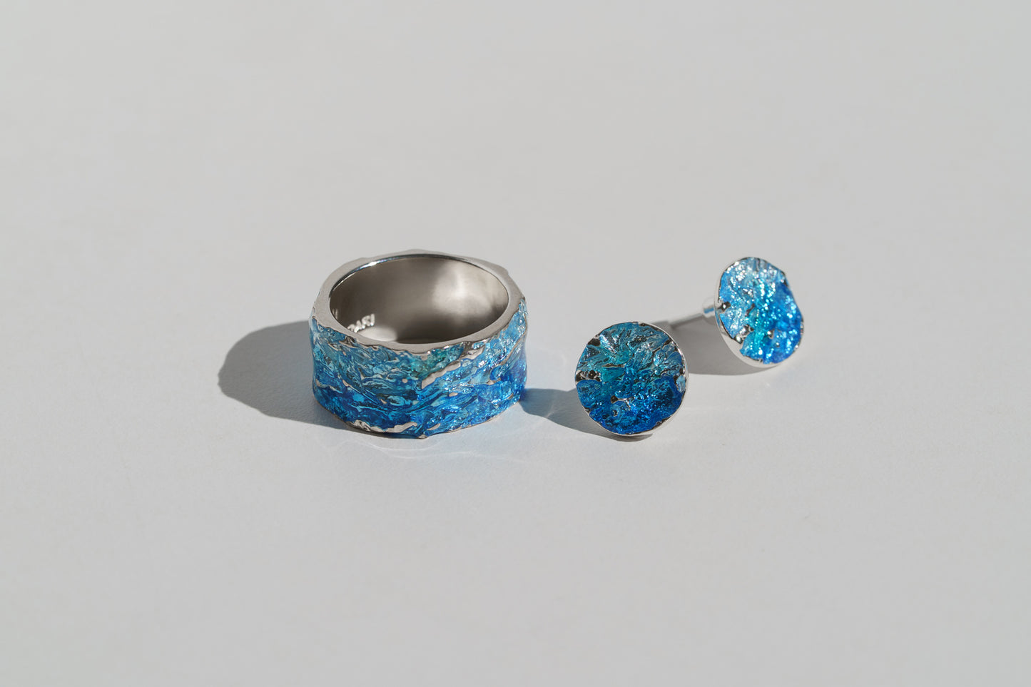 Disc earrings "Wave" (10 mm) blue
